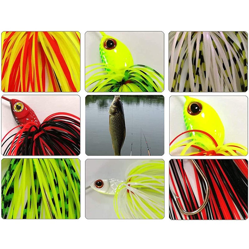 Shaddock Fishing Bass Fishing Spinner Bait Kits - Hard Metal Spinnerbait Jigs Multicolor Buzzbait Swimbaits Silicon Skirt Swim Jigs for Trout Pike Salmon Walleye Freshwater Saltwater (6pcs) - Image 4